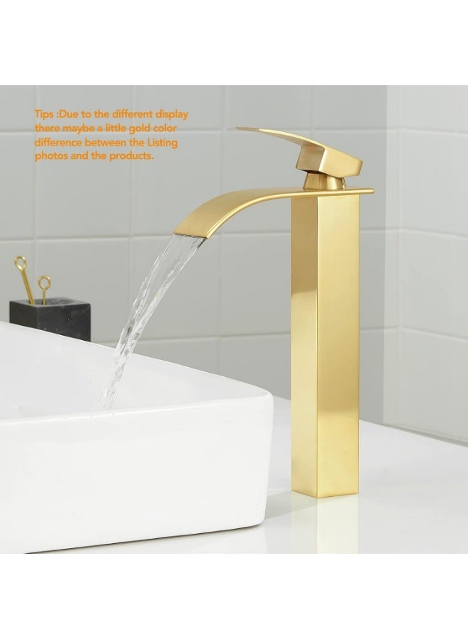 واي دي صنبور حوض حمام عصري بفوهة شلال، خلاط ذو مقبض واحد عالي القوس، سهل التركيب، مصنوع من النحاس المتين، مثالي لأحواض الحمام، ترقية عصرية للحمام - Image 3